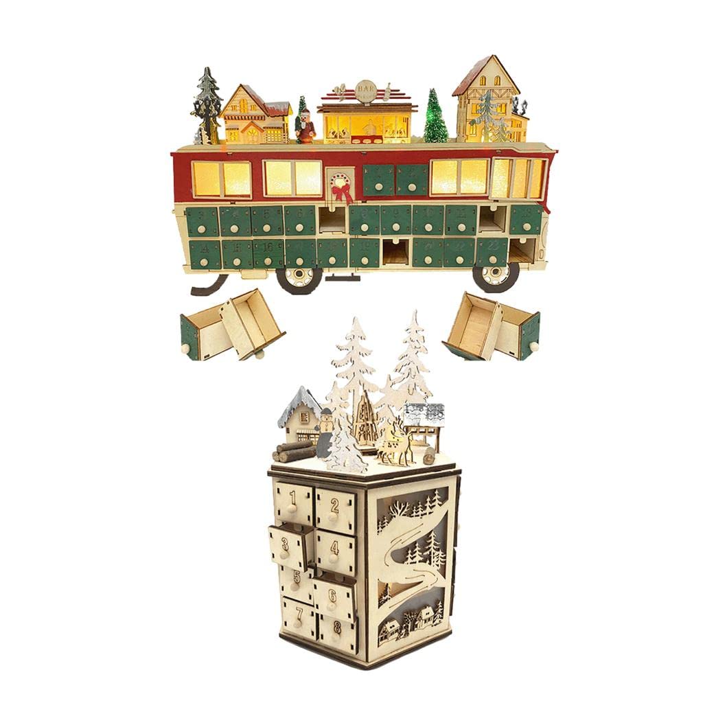 2er Set Weihnachts-Adventskalender beleuchtet batteriebetrieben