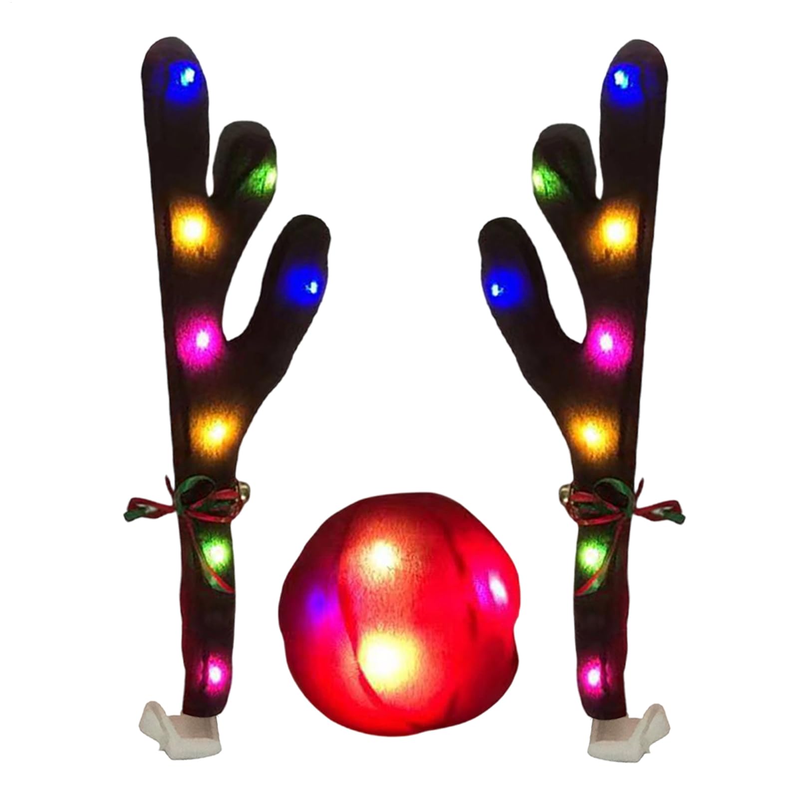 LED Reindeer Antlers For Vehicle Decoration - Christmas Vehicle Decoration Reindeer Antlers Kit With Light-up Reindeers Antler Rudolph Nose, Jingle Bells For Autumn Party Festival Holiday Dormitory