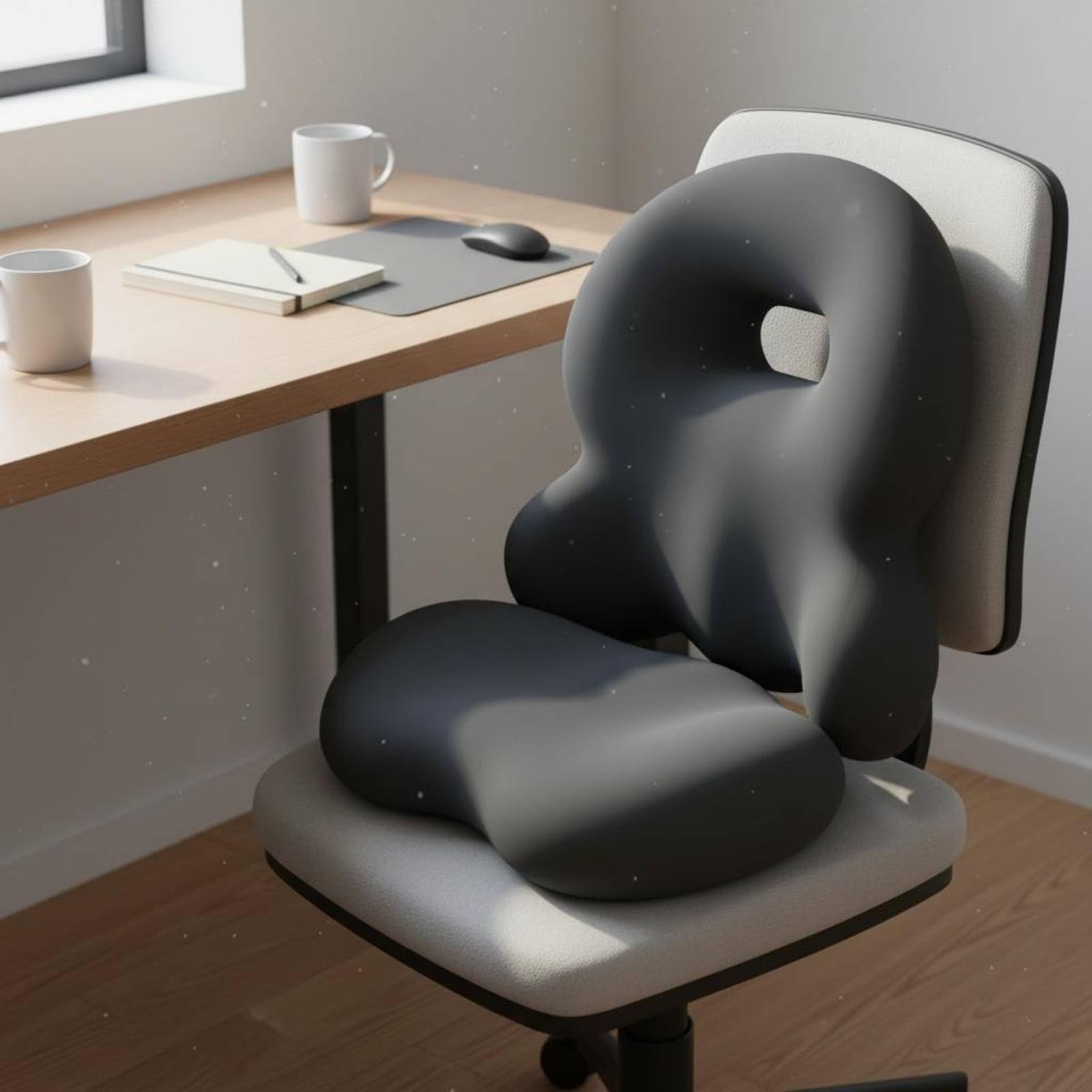 Cojín Lumbar de Apoyo Almohada Respaldo Soporte Espalda Lumbares Espuma Viscoelástica Adaptable Transpirable Funda Lavable Contorno 3D Alivio de, Beige