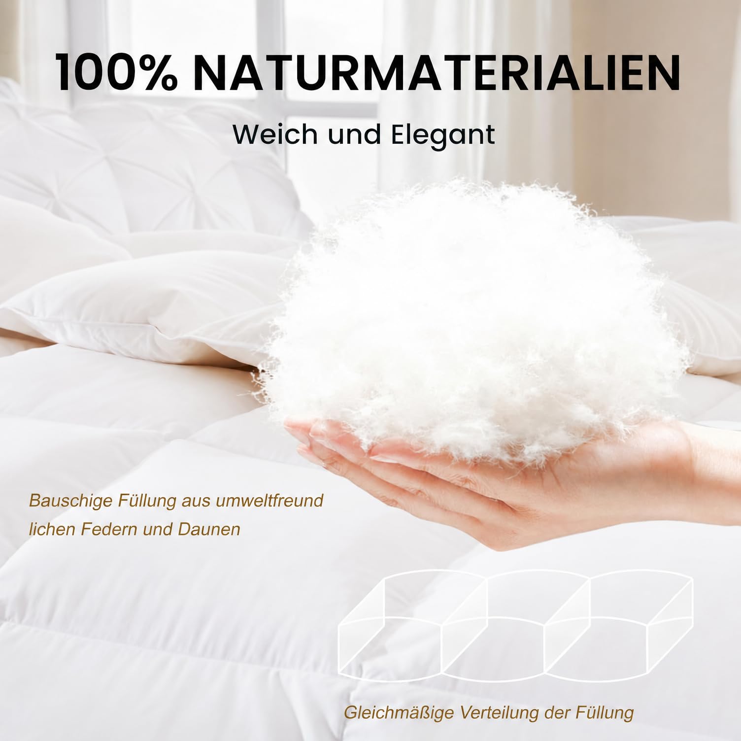 Daunendecke 200x200 Ganzjahres Bettdecke, Daunen, 100% Baumwolle Bezug, atmungsaktiv, Oeko-TEX Standard 100 Zertifiziert, leichte warme Bettdecke für Winter & Sommer, ideal für Allergiker