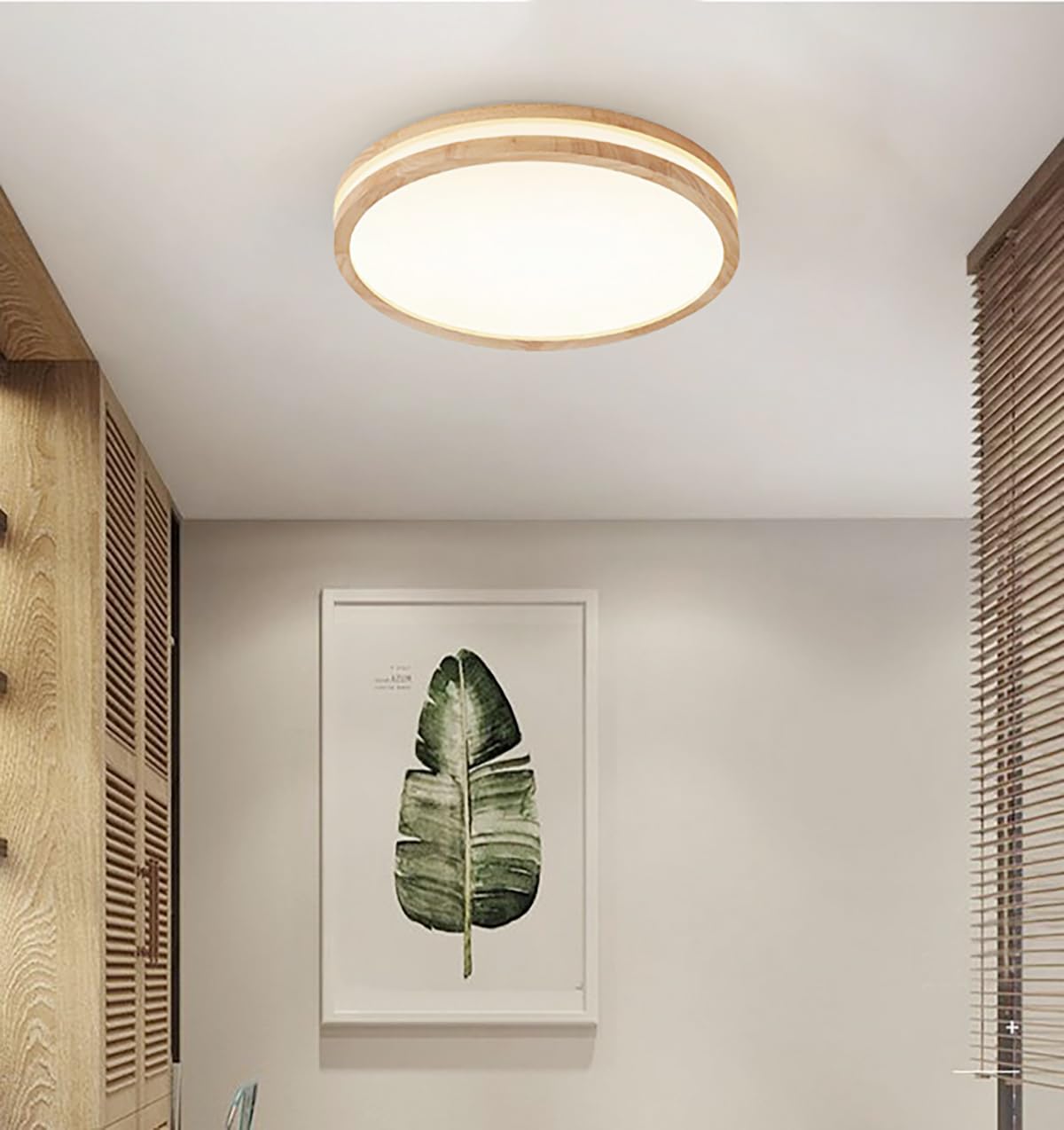 Lámpara de techo LED moderna (24 W, redonda, madera, 4500 K, luz neutra para sala de estar, cocina, pasillo, comedor, dormitorio, diámetro de 30 cm)