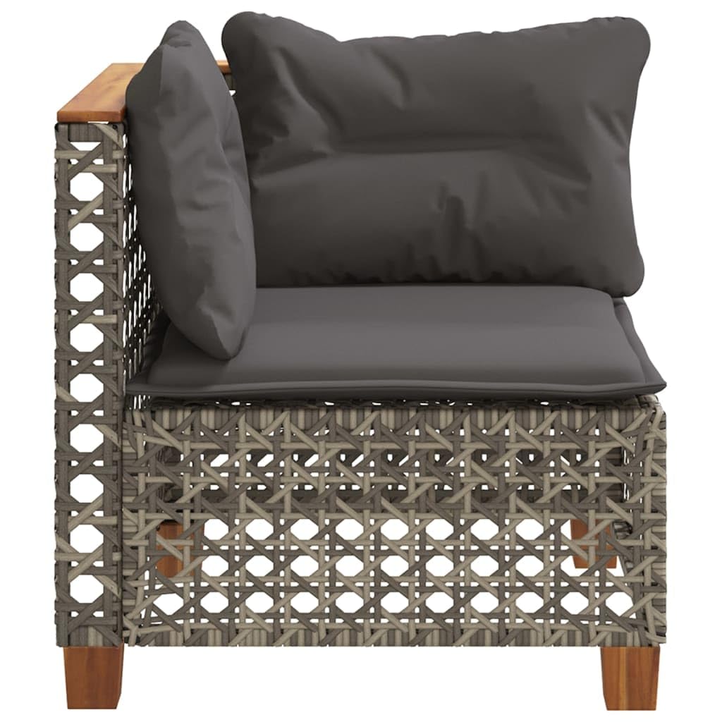 Divano Angolare da Giardino Grigio Polyrattan 63,5 cm | Seduta con cuscino sfoderabile lavabile, design modulare, carico max 110 kg, acciaio e acacia