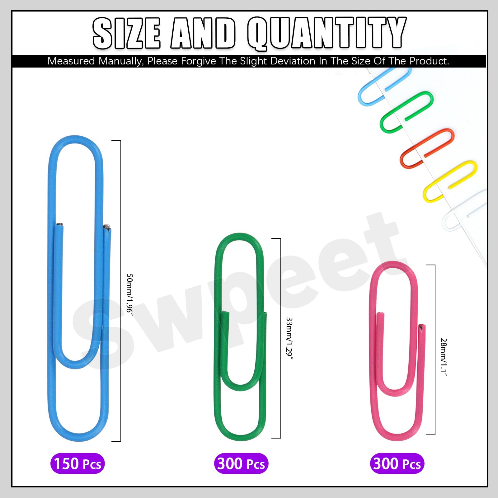 Swpeet 750Pcs 1.1/1.3/2 Inch Coloured Paper Clips Assorted Sizes Small, Medium and Large - Image 2