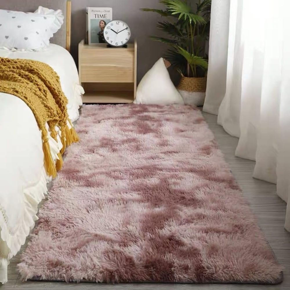 Tapis en fourrure salon chambre lit Shag moderne noir tie dye rose violet 80x160 cm