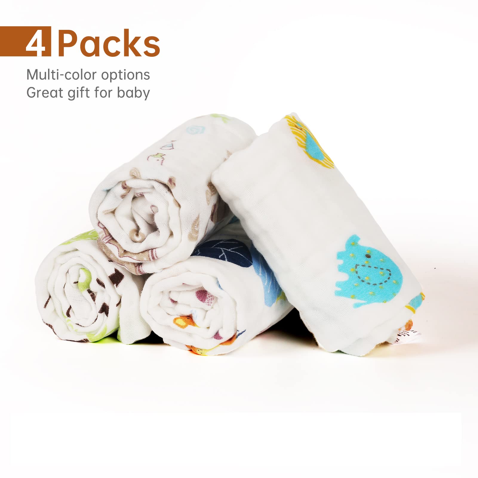 Softan - Toallas de muselina para bebé, 100 % algodón, 6 capas, toalla de baño súper absorbente o paños para eructos para bebé, gran regalo para recién nacido, 10 x 20 pulgadas, paquete de 4, zorro y
