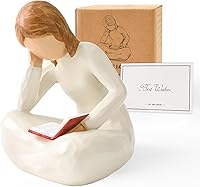 Cuayaes Reading Thinker Statue - Hand-Painted Resin Book Lover Gift for Women, Teachers, Graduates, Aesthetic Bookshelf Decor