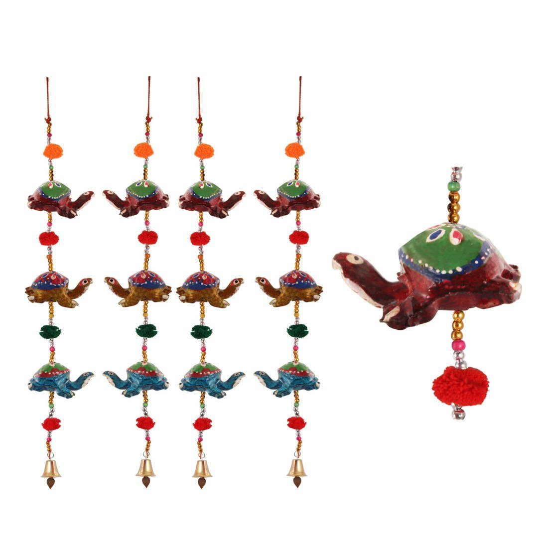 Handicrafts Paradise Men's Door Hanging Set of 4 Pc of 3 Paper Machie Tortiose with Pumpum Standard 3 Tortiose & pumpum