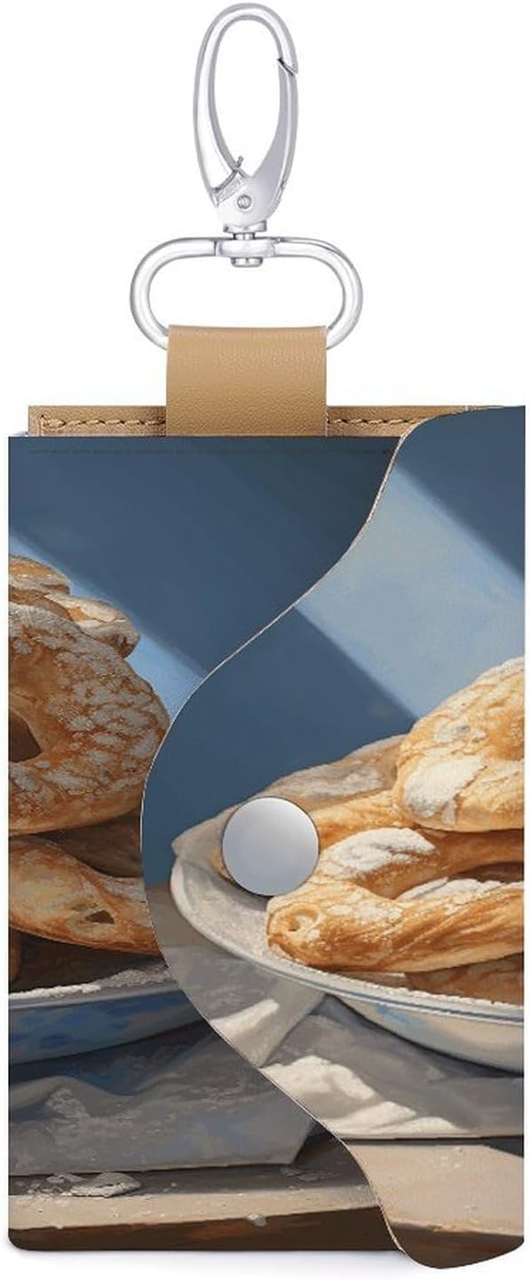Pretzel Dough Pictures Key Case Leather Car Key Chain Card Holder Wallet Pouch Keys Money Organizer Case Snap Closure image 3