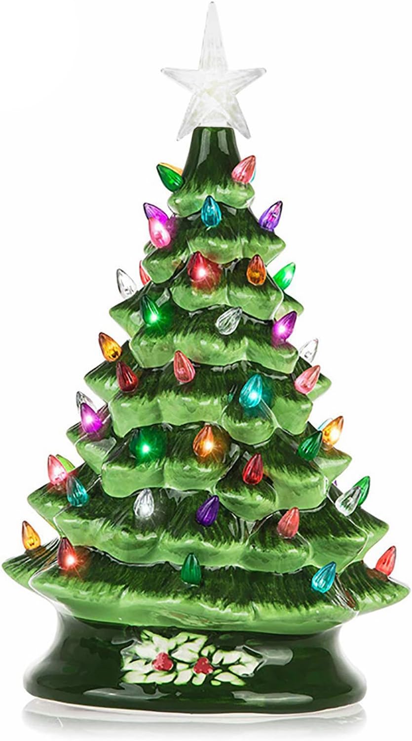Ceramic Christmas Tree Light Up, 15in Porcelain Christmas