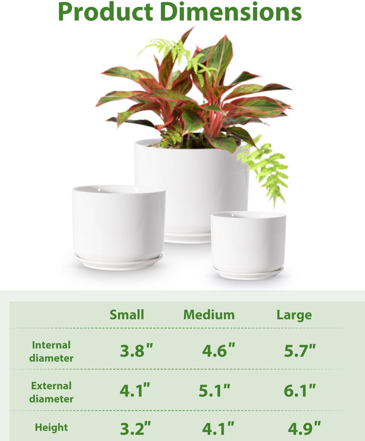 EFISPSS Plant Pots, 4+5+6 Inch Pots for Indoor Plants, Ceramic Planter Pot with Drainage Hole, Flower Pots for Succulent Cactus, Set of 3 - White - Image 3