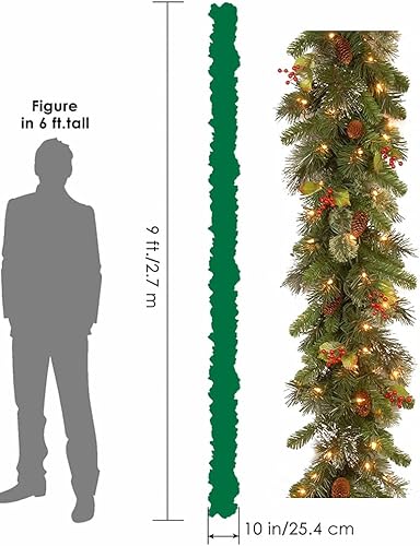 Miniatura 6 de Guirnalda de Navidad artificial de 9 pies para decoraciones de Navidad, conos de bayas, bolas de adorno, blanco cálido, 50 luces LED, para