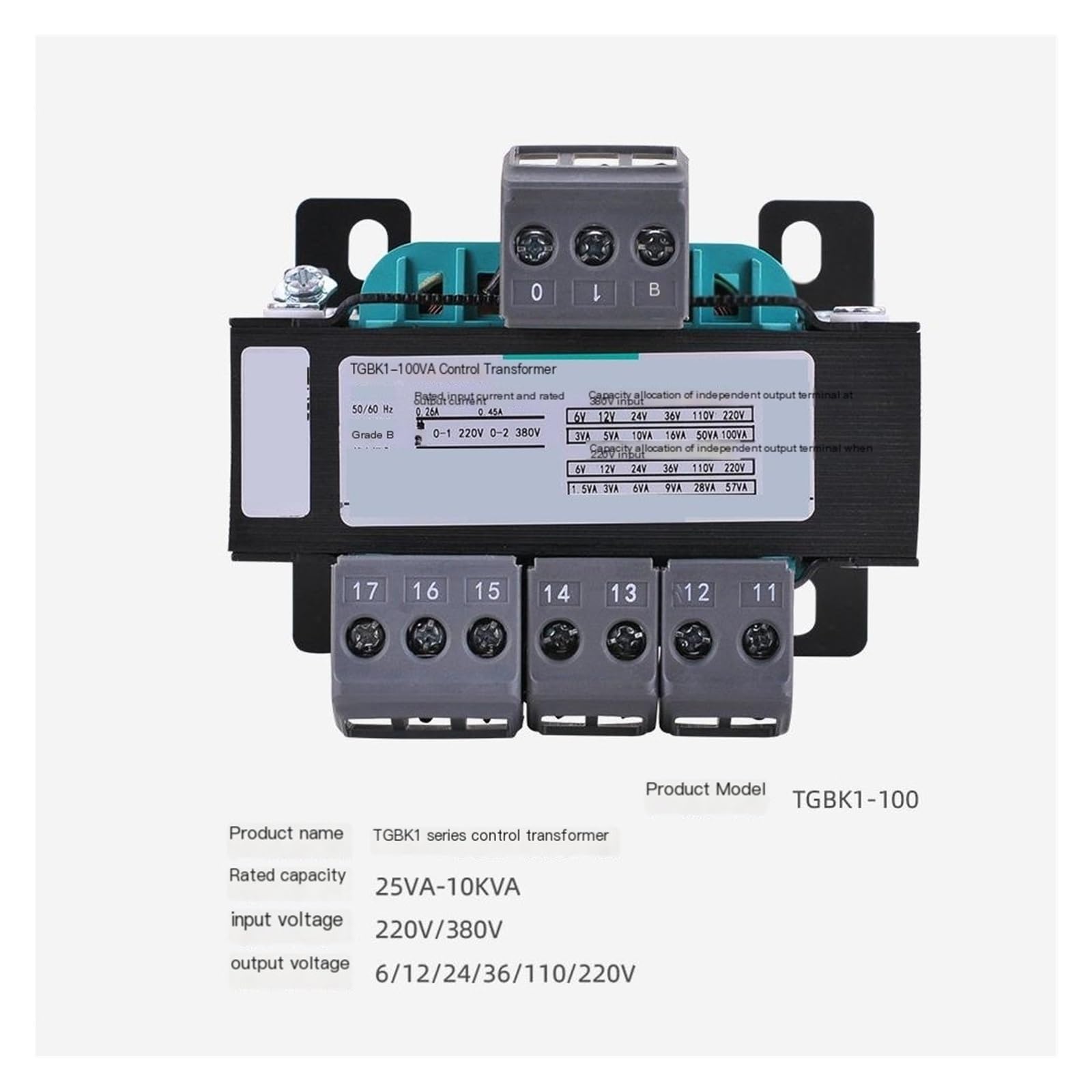 Trasformatore di controllo di isolamento monofase TGBK1-100VA, trasformatore for macchine utensili industriali 220/380 V for automazione CNC(380V,36V)