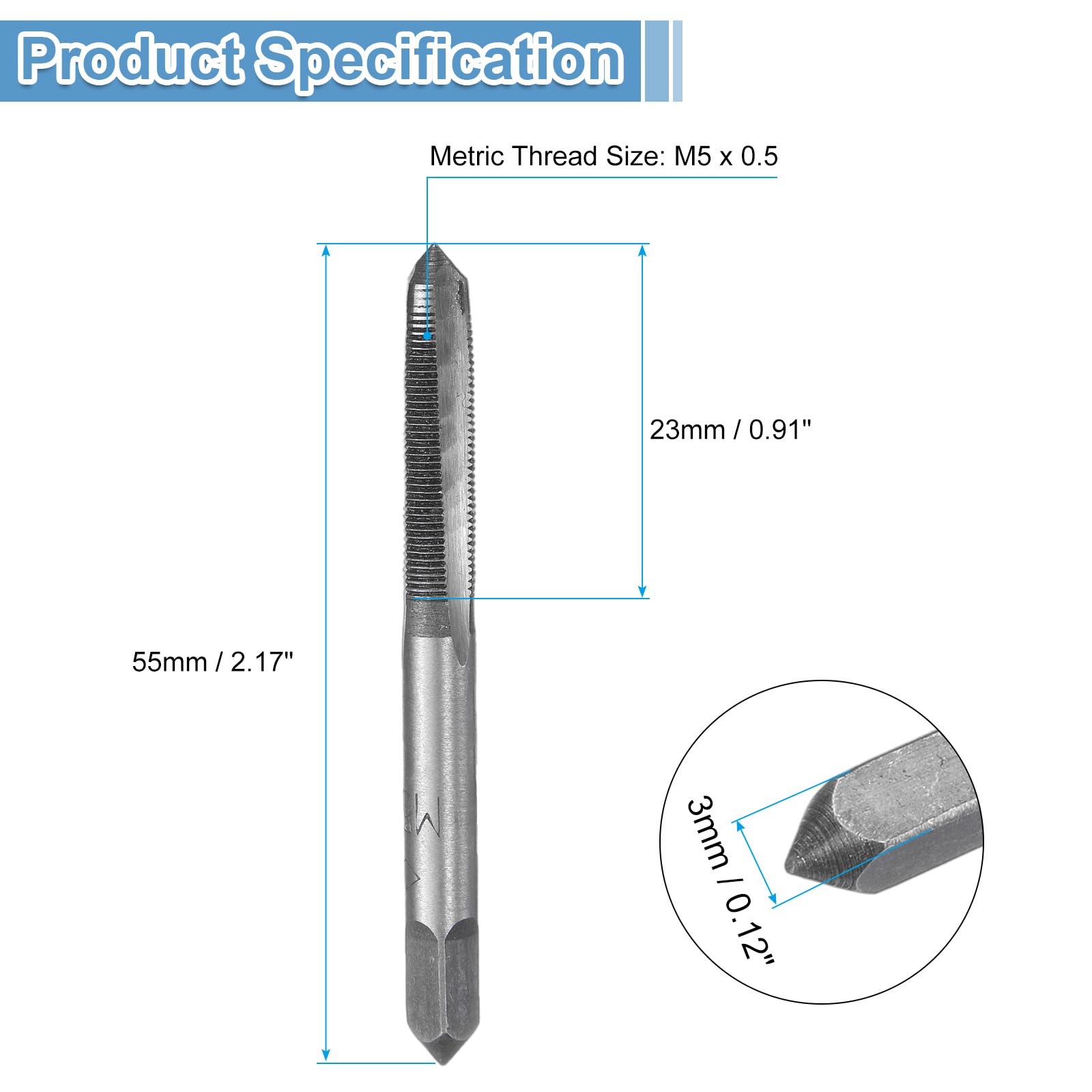QUARKZMAN 2 Set Metric Hand Taps, M5 x 0.5 H2 Thread Taper + Bottom Tap, 9CrSi Alloy Tool Steel Screw Threading Milling Tapping Tool Kit