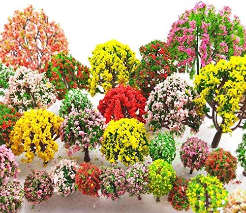 MOMOONNON 32 Pieces Model Trees 3.5cm - 10cm Mixed Model Tree Train Scenery Architecture Trees Fake Trees for DIY Crafts, Building Model, Scenery Landscape Natural Green