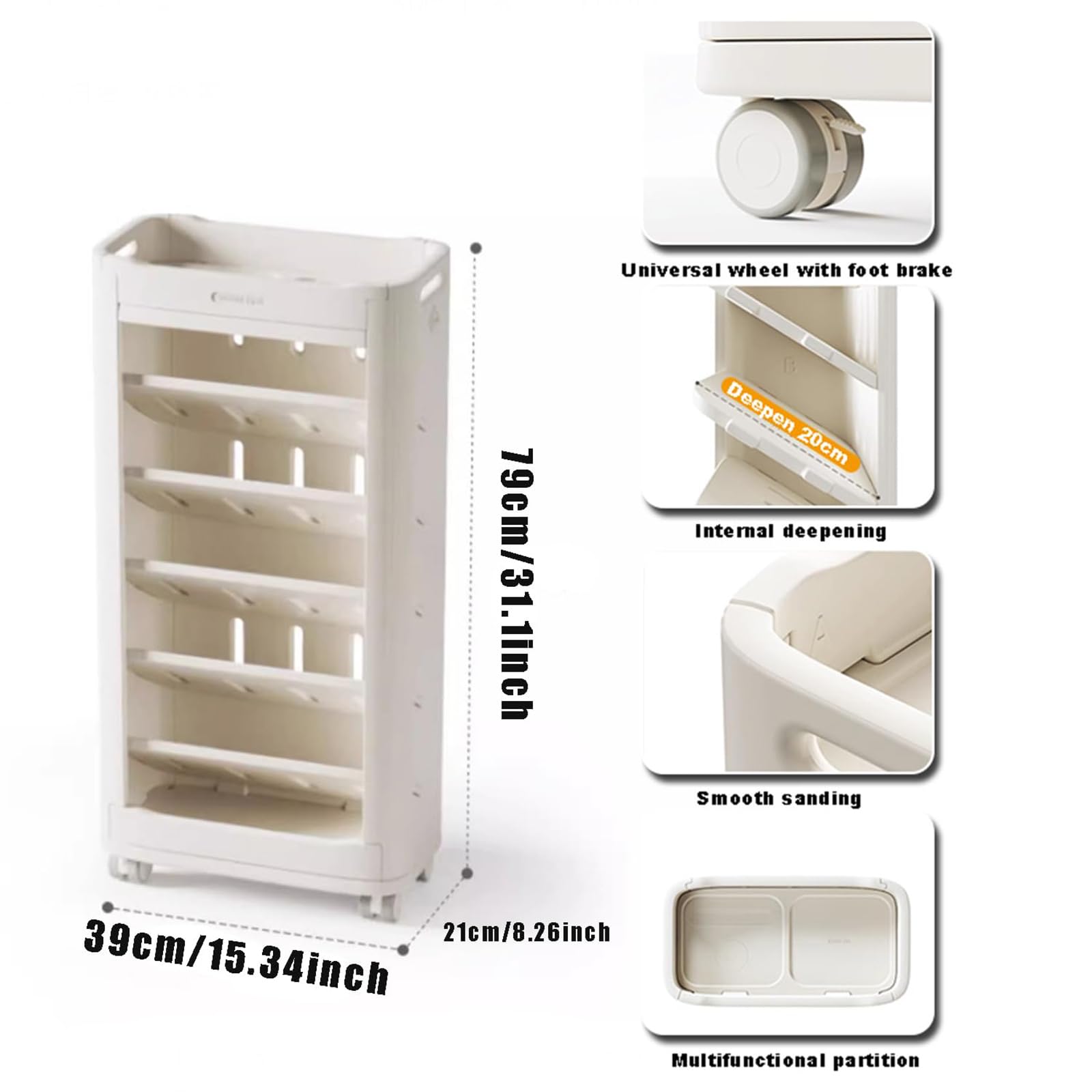 Scaffale sottile a 7 ripiani per verdure e libri, scaffale mobile per ufficio, casa e scuola, soluzione salvaspazio in plastica