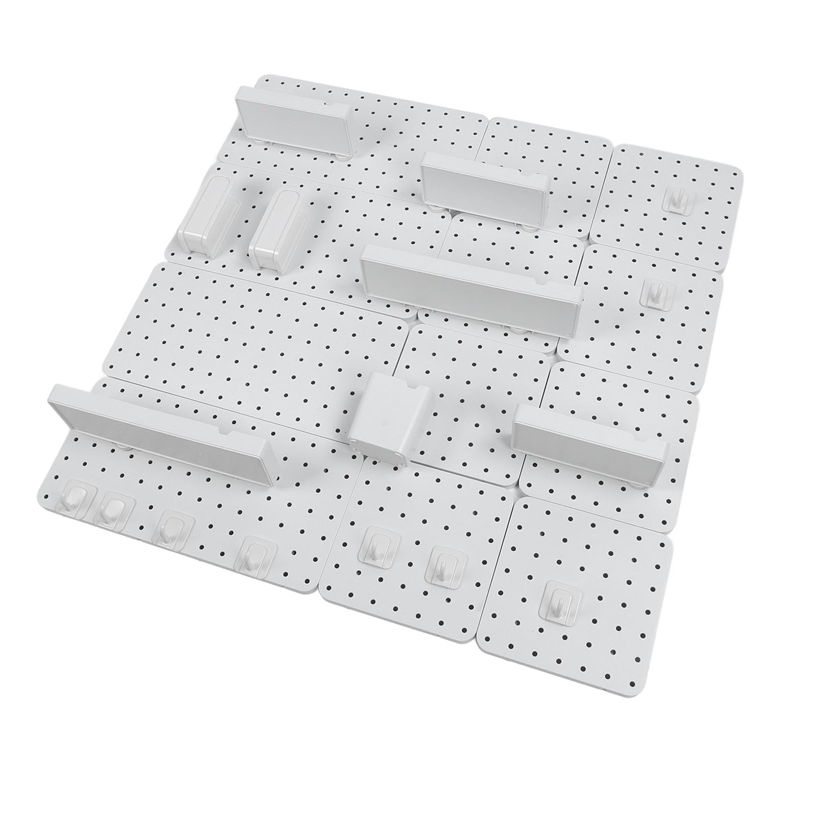 Organizador de Pared Combinado de Tablero Perforado que Ahorra Espacio para Baño y Garaje Fácil Instalación Material Duradero 21x21cm 42x21cm (Conjunto 8)