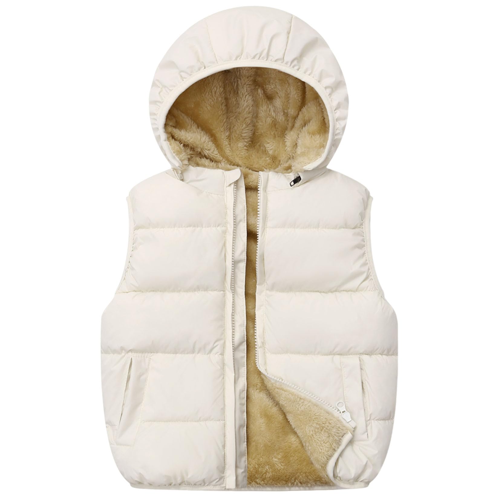 Toddler Winter Puffer Vest Fleece Hooded Sleeveless Jacket Padded Down Waistcoat Outwear for Baby Boys Girls