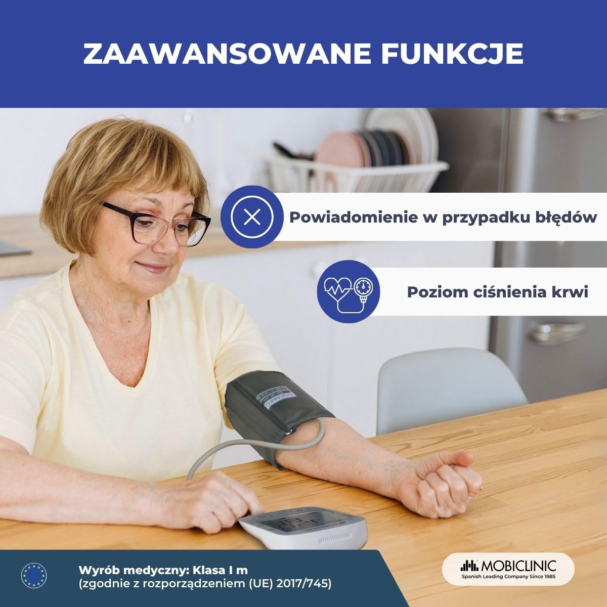 Mobiclinic, Automatyczny cyfrowy ciśnieniomierz naramienny, Z wyświetlaczem lcd, Mankietem, Wykrywaniem nieregularności pracy serca, 4×30 pomiarów pamięcią, Tx-01