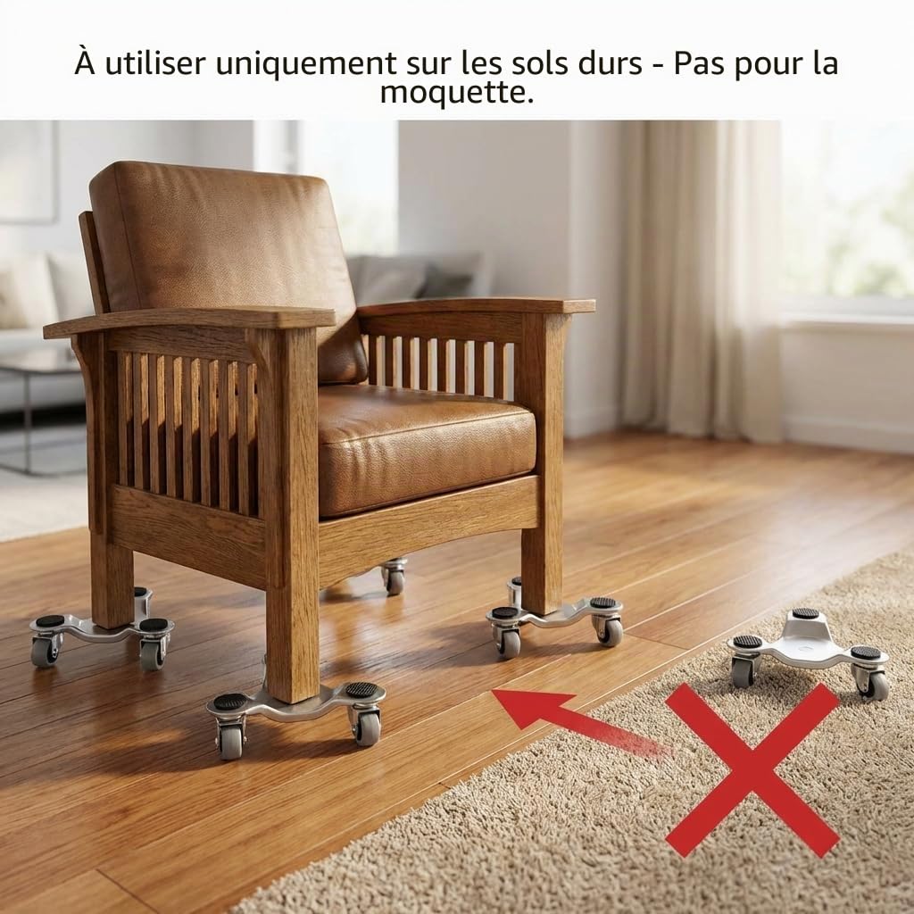 QWORK® 4 pièces 152mm Tri-Dolly en Acier, capacité de Charge de 180 kg, idéal pour déplacer des Meubles et des appareils électroménagers, Durable et Facile à Utiliser