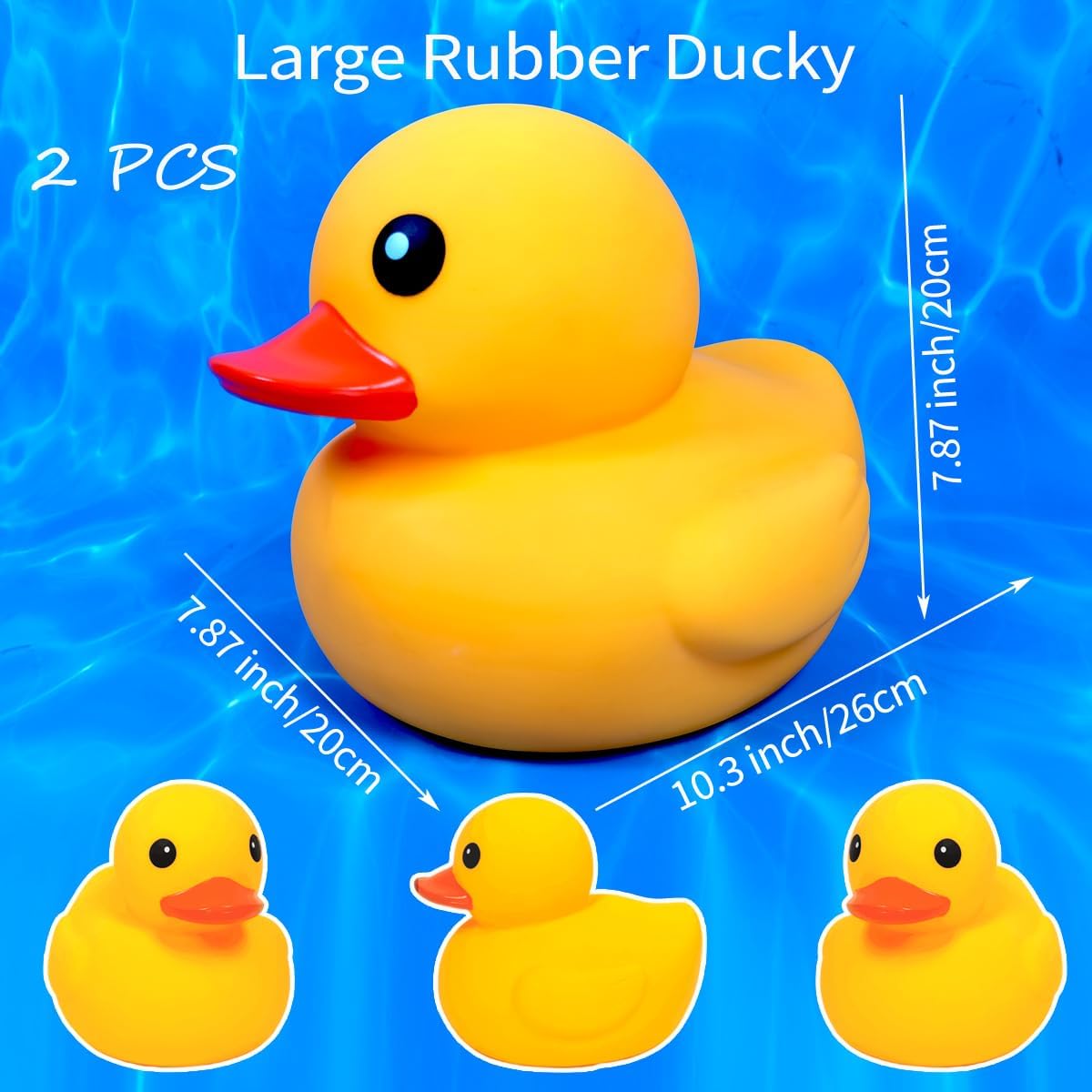 2 Pcs Jumbo Rubber Yellow Duck,Kalafona 10.3 Inch Giant Big Large No 'Bebe' Noise No Hole Rubber Funny Duck Bath Pool Toy Without Hole for Kids Shower Birthday Party Favor Home Decor