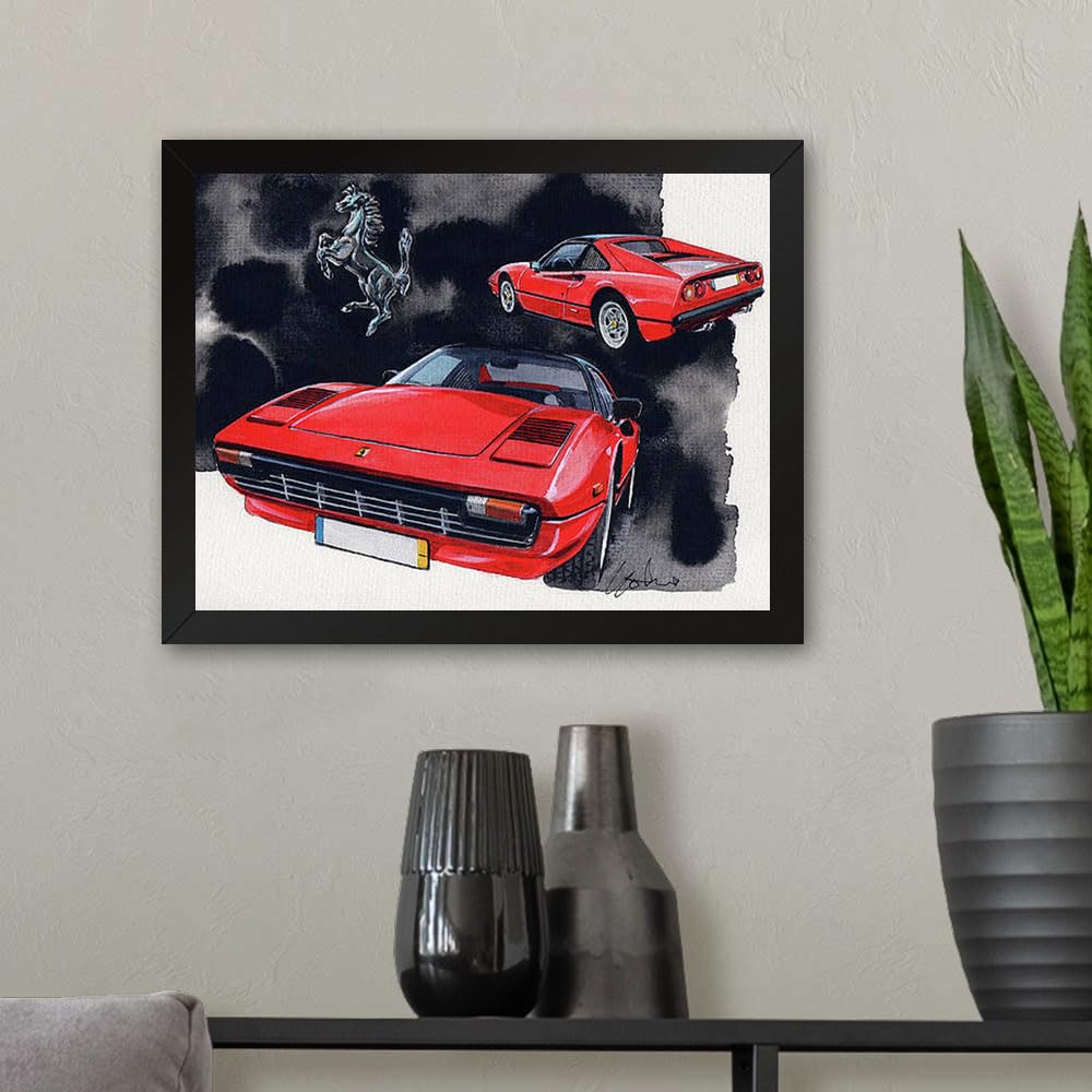 GADGETS WRAP Printed Photo Frame Matte Painting for Home Office Studio Living Room Decoration (11x9inch Black Framed) - Ferrari 308 Gtsi