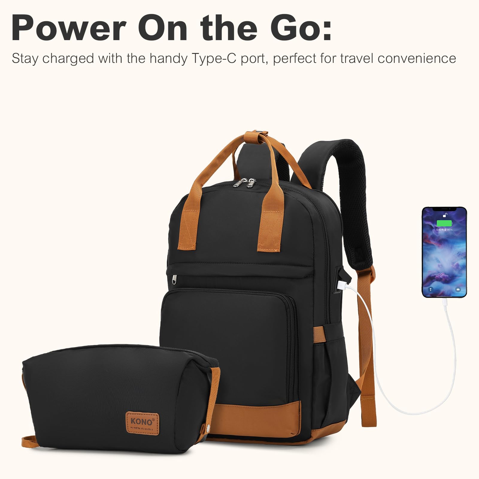 Kono Juego de Maletas de 3 Piezas Maleta de Mano ABS + PC rígida con Cerradura TSA y 4 Ruedas giratorias, 20 Inch Luggage Set, Maleta de Mano rígida Ligera para Cabina de Viaje（Negro/Marrón）
