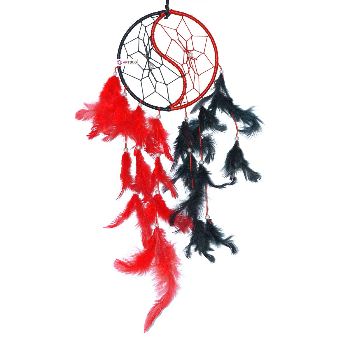 ARTBUG™ Natural Feathers Yin Yang Black and Red Dream Catcher Wall Hanging for Positive Energy and Protection (6 Inch) for Home/Office/Shop/Rooms-image-35