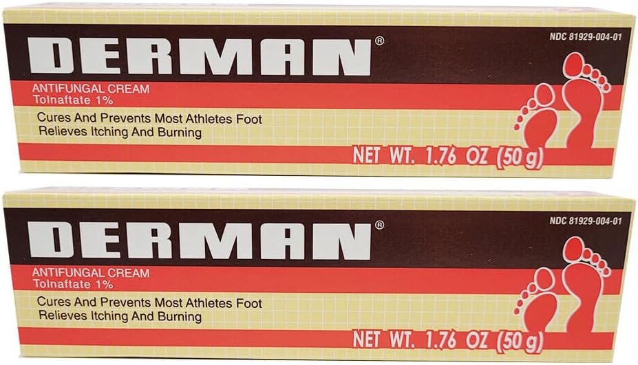 Derman 2 Tubes 50g Each - 100g Total Zinc Undecylente Antifungal Athlete's Foot & Antiseptic Cream
