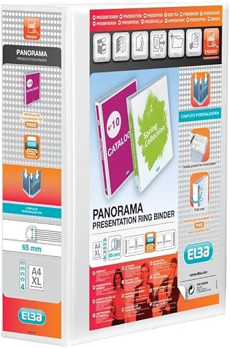Image of Elba Panorama 90 mm A4+ Presentation 4D Ring Binder - White (Pack of 5)