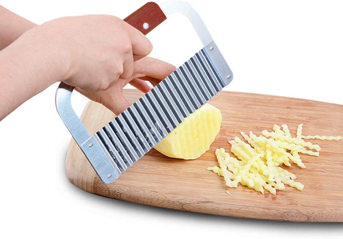 DANSR Crinkle Cutters Tool French Fry Slicer Stainless Steel Wooden Handle Vegetable Salad Chopping