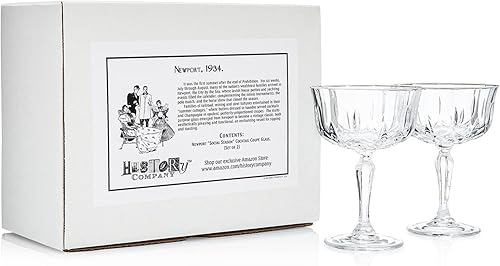 HISTORY COMPANY Newport Social Season Crystal Cocktail Coupé - Juego de 2 piezas de inspiración vintage para cócteles artesanales (colección de