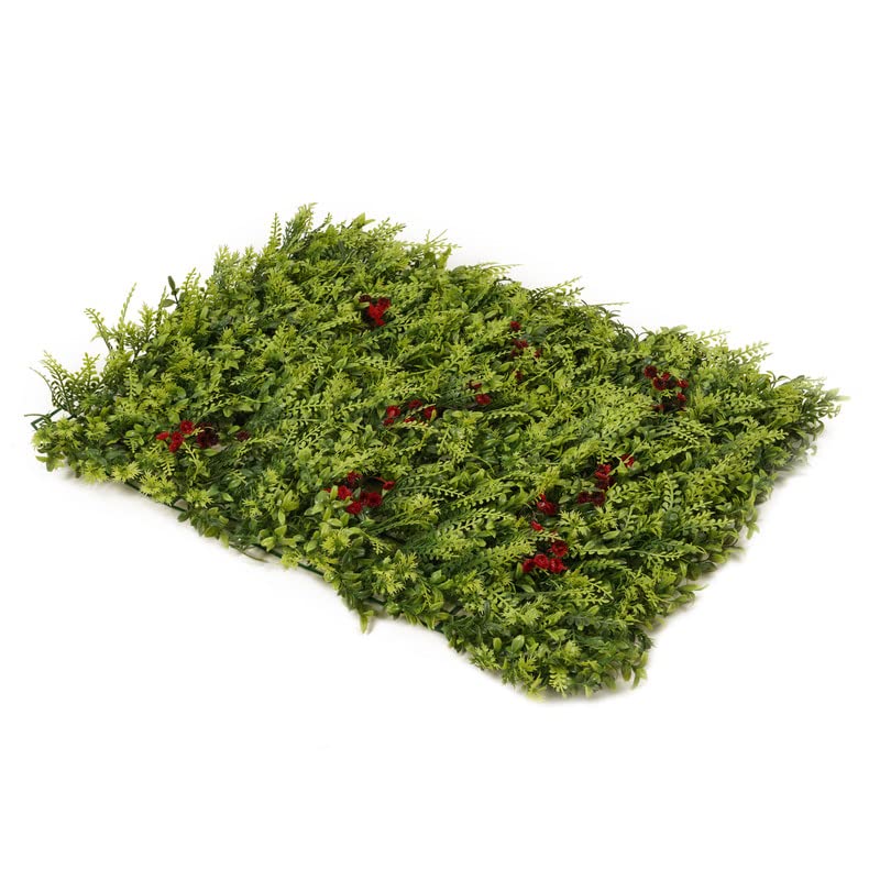 Image of Wall Grass (4 Pcs), Artificial Grass for Wall Decoration, Vertical Garden Artificial Mat, Artificial Grass Tiles for Balcony (Green and Red Flowers, 60cm x 40cm x 8cm, Pack of 4)
