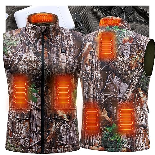 NEW VIEW Women Camo Heated Vest with 10000mAh Battery Pack, USB Charged Warm Heating Vest for Winter Outdoor Hunting, Fishing