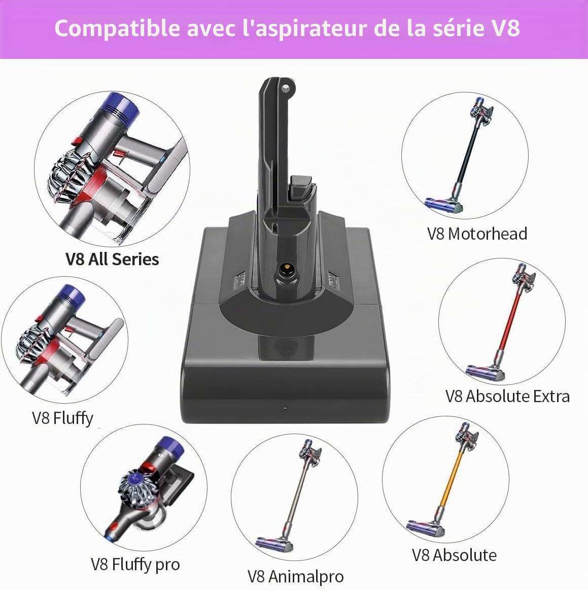 V8 Batterie [21,6V 4,0Ah] Compatible avec DYS V8 Absolute, Animal, Motörhead, Fluffy Carbon Fiber Vacuum SV10 pour Batterie DysV8