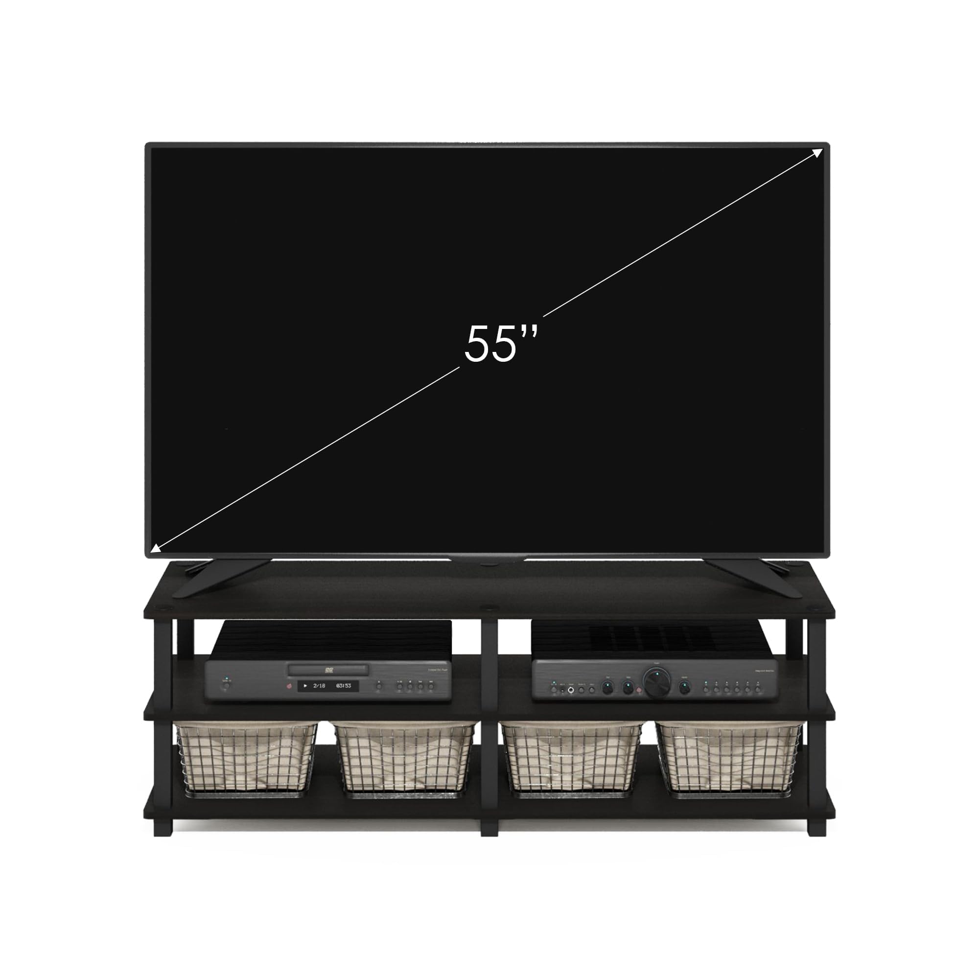 Furinno Turn-S-Tube Meubles TV No Tools à 3 Niveaux, Noir, Espresso et Black, One Size