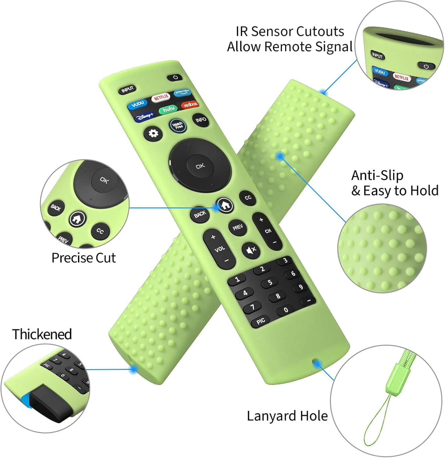 Hi Color Silicone Case Cover for Vizio XRT140 Remote Silicone Remote Cover for XRT140 Vizio Smart TV Remote Control Shockproof Sleeve with Lanyard (glow green) image 2