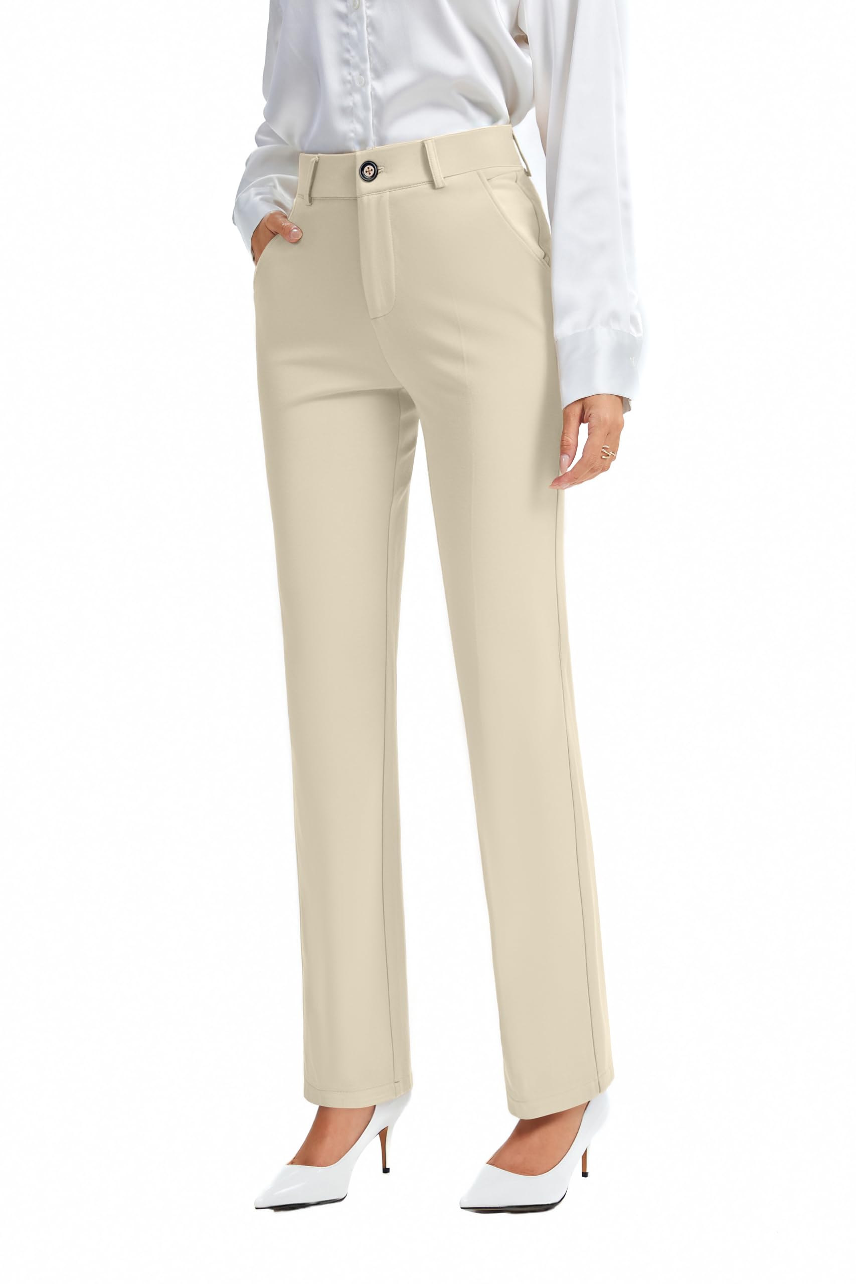 FUNYYZO Womens Work Pants Elastic Waisted Straight Leg Business Slacks Outfits with Pockets