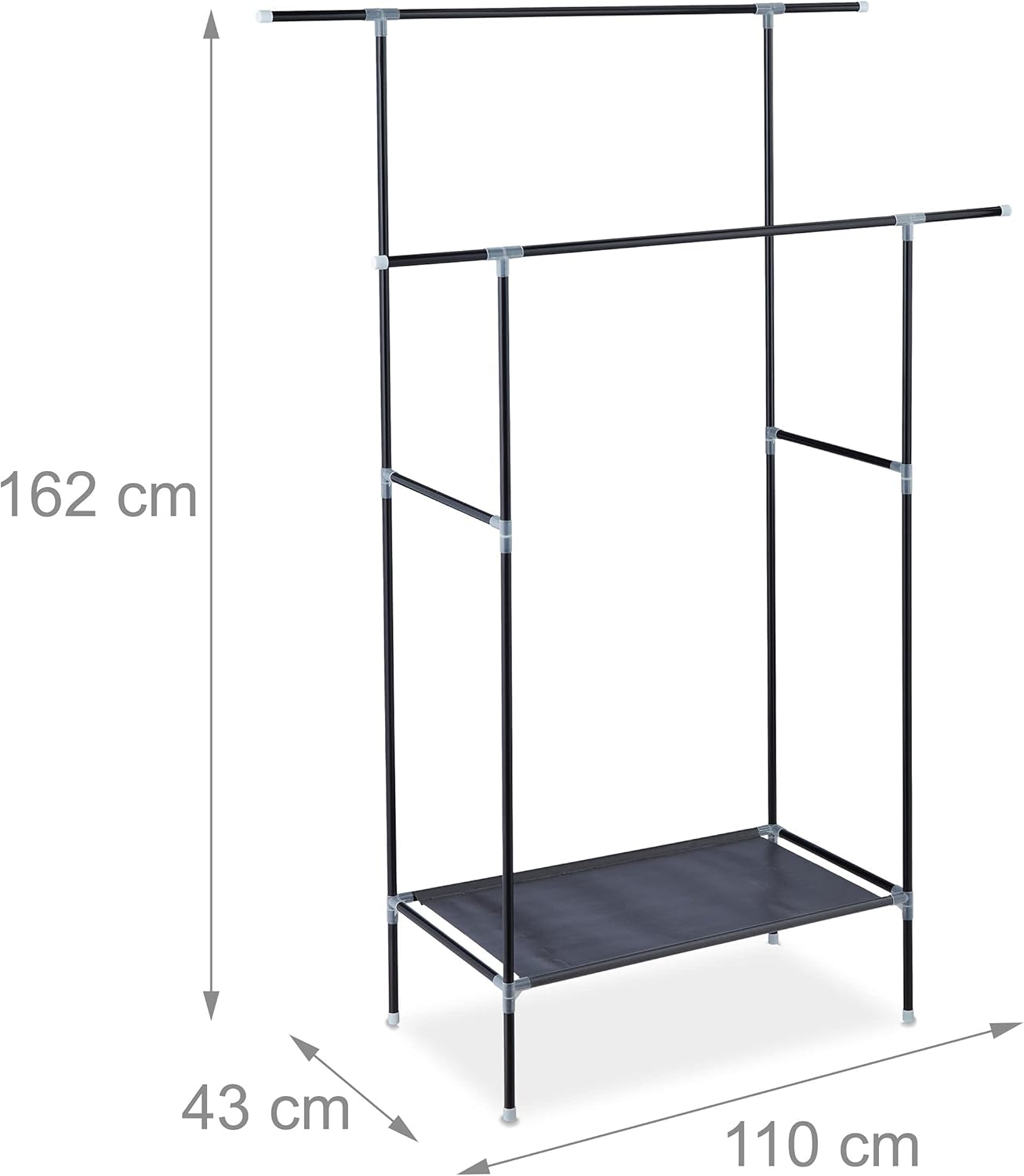 Relaxdays Clothes Rack, Black, 162 x 110 x 43 cm BigaMart