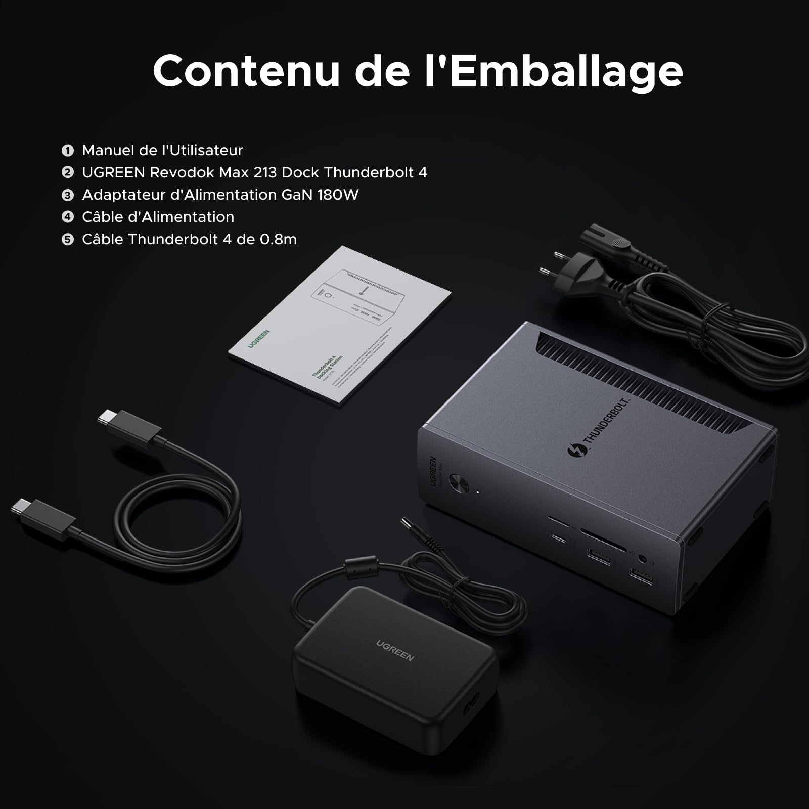UGREEN Revodok Max 213 Dock Thunderbolt 4 40Gbps Station Accueil 13 en 1 Dual 4K 60Hz Unique 8K 30Hz Écran Extension 90W Charge pour Ordinateur avec USB 10Gbps RJ45 2.5GbE SD TF 3.5mm Audio Port