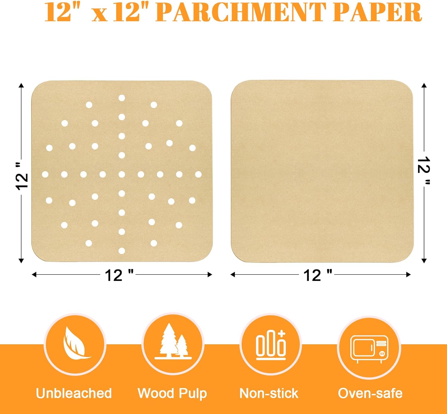 12 x 12 inch Parchment Paper Liners Air Fryer Disposable Square130 Pcs, Perforated&without Holes Sheets Combo, 65-Pcs Each, Accessories for Ninja SP, Cuisinart, Breville, Instant Pot - Image 4