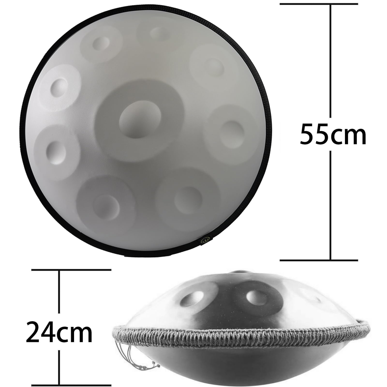 Handpan Drum 9 10 12 Tons 22 Pouces En Ré Mineur 432 Hz/440 Hz Instrument À Main, Tambour À Main En Acier Avec Sac À Main Souple, 2 Maillets À Main, Support À Main(White,10 Notes(440 Hz))