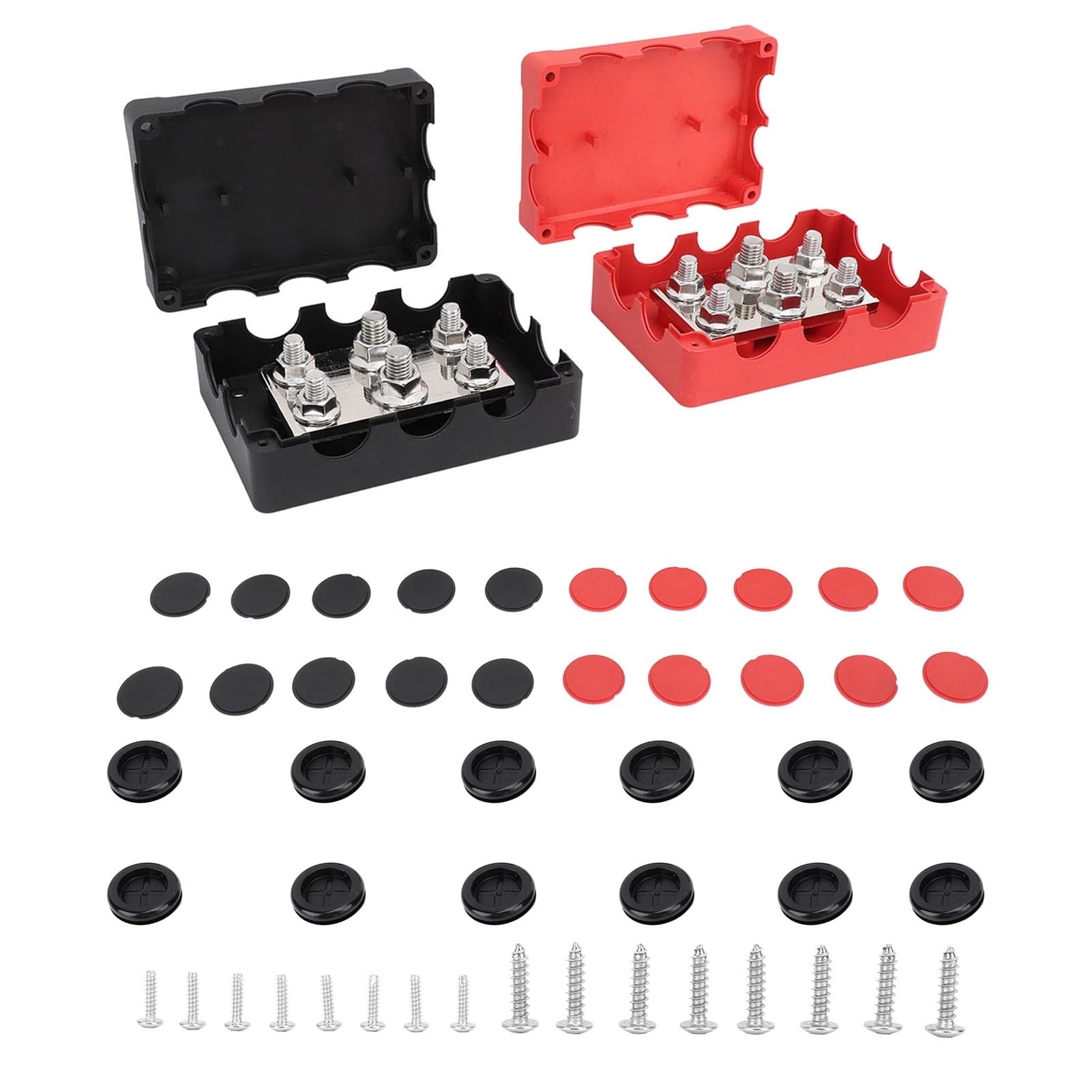 Bloc de Distribution d'énergie Lourde 500A Bernal Berminal Berminal Berminal avec 6 poteaux pour Le système Solaire de Camion de Bateau RV 12V DC Black Rouge 2pcs
