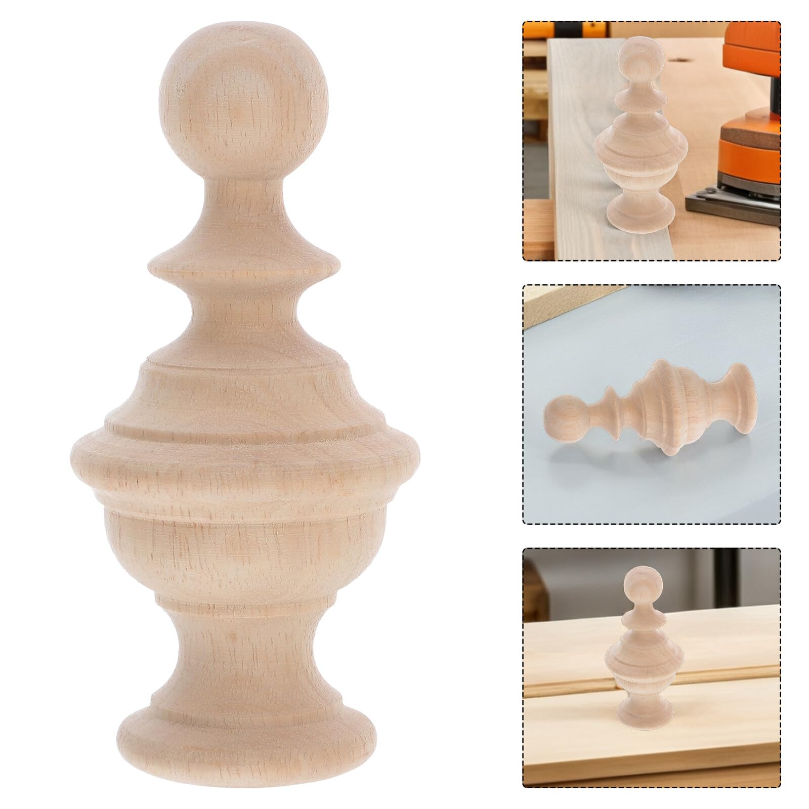 WOONEKY Remates Decorativos de Madera Resistentes Acabado Natural 3 Piezas para Postes de Cama y Barandillas de Escalera para Decoración Hogareña
