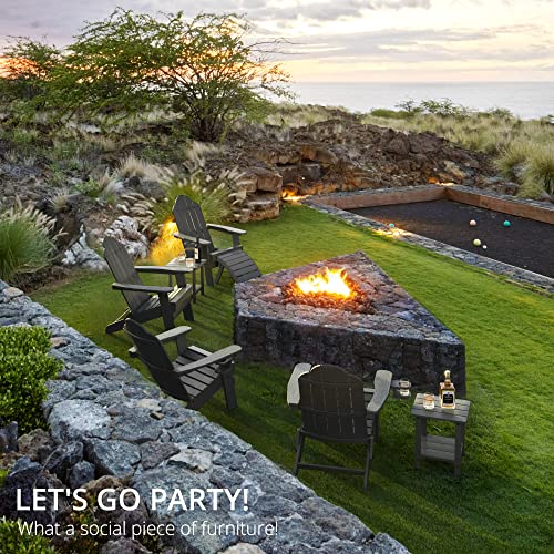 Lue Bona Folding Adirondack Chair Set Of 4, Dark Grey Poly Fire Pit Adirondack Chair Weather Resistant, Modern Plastic Adirondack Chairs With Cup Holder, 300Lbs, Outdoor Chairs For Pool Porch Beach #TOP5