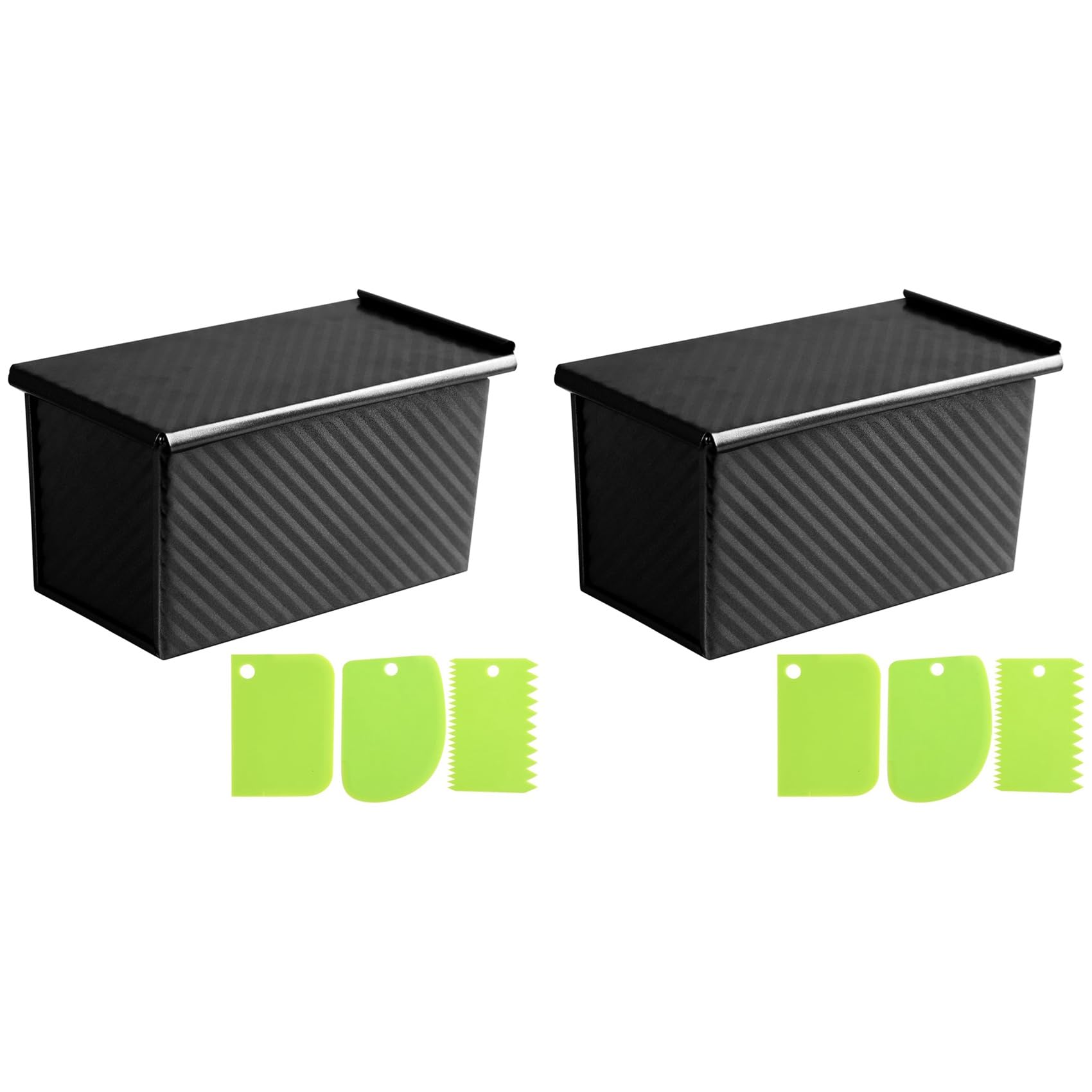 Vjsujehgy 2X Bread Pans with Dough Scraper Cutter-Pullman Loaf Pan with Lid,Covered Bread Pan