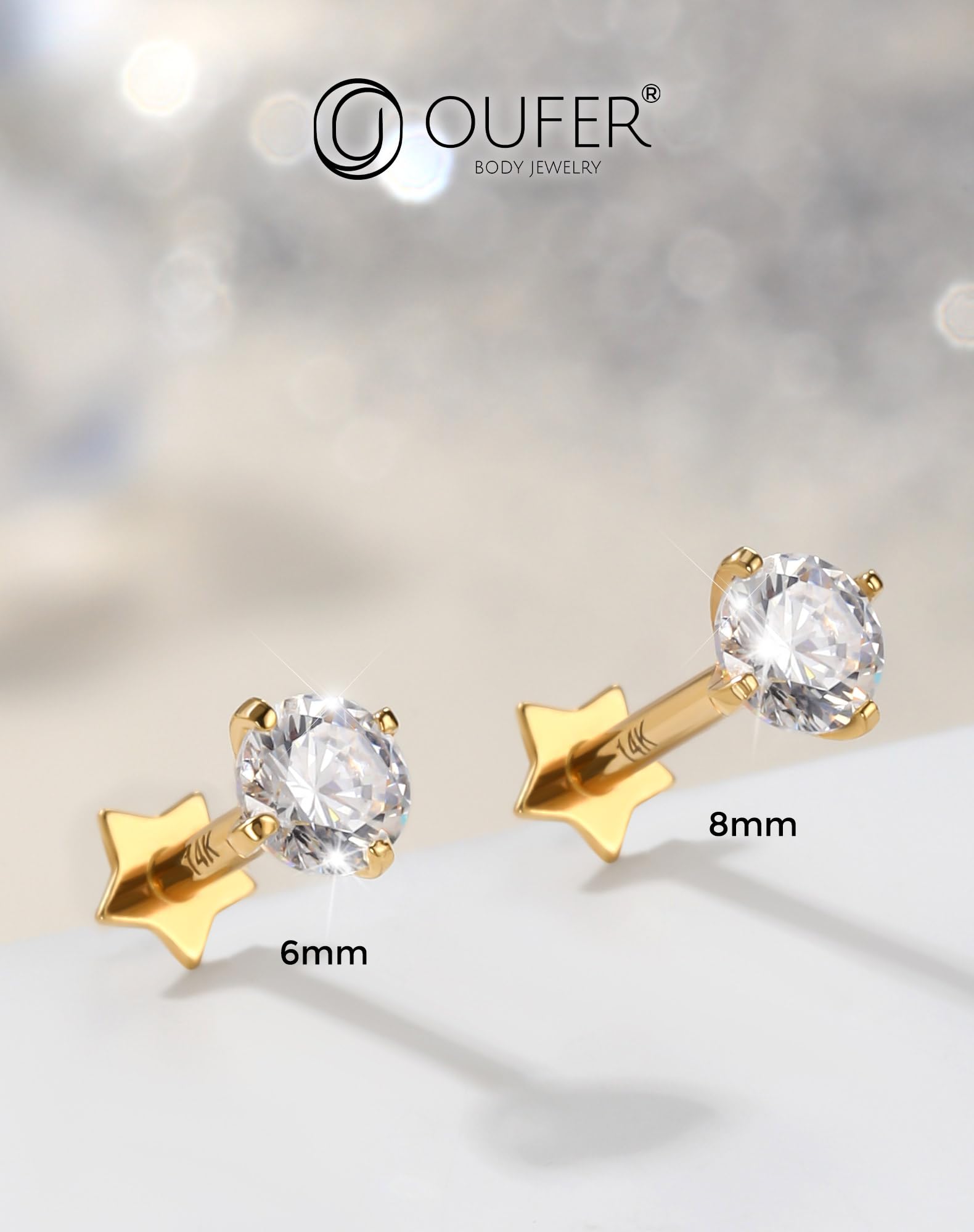 OUFER Body Piercing Threadless 14K Gold Lip Piercing Jewellery Push In Helix Earrings Piercing 16G Cartilage Earring Tragus Conch Piercing Jewellery Labret Stud Bar