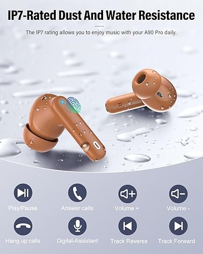 Miniatura 8 de Auriculares inalámbricos, auriculares Bluetooth 5.4 con graves estéreo, auriculares con micrófono de cancelación de ruido, auriculares IP7