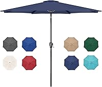 Vista 10 de Simple Deluxe Sombrilla de patio al aire libre, protección UV, con botón de inclinación/manivela y 8 varillas resistentes, para mesa, jardín