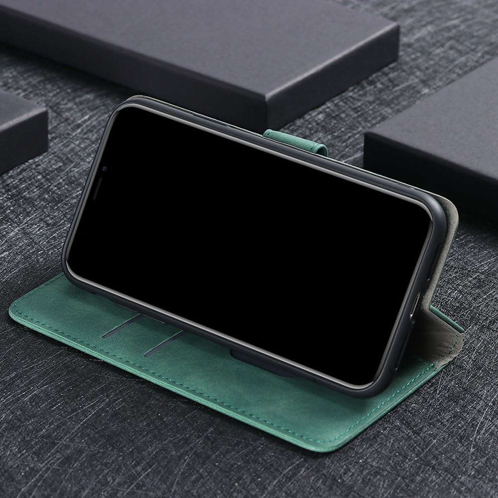 Compatible avec OPPO Reno 5 5G / Find X3 Lite (couleur : vert) Emplacements pour cartes magnétiques Coque arrière rétro en cuir