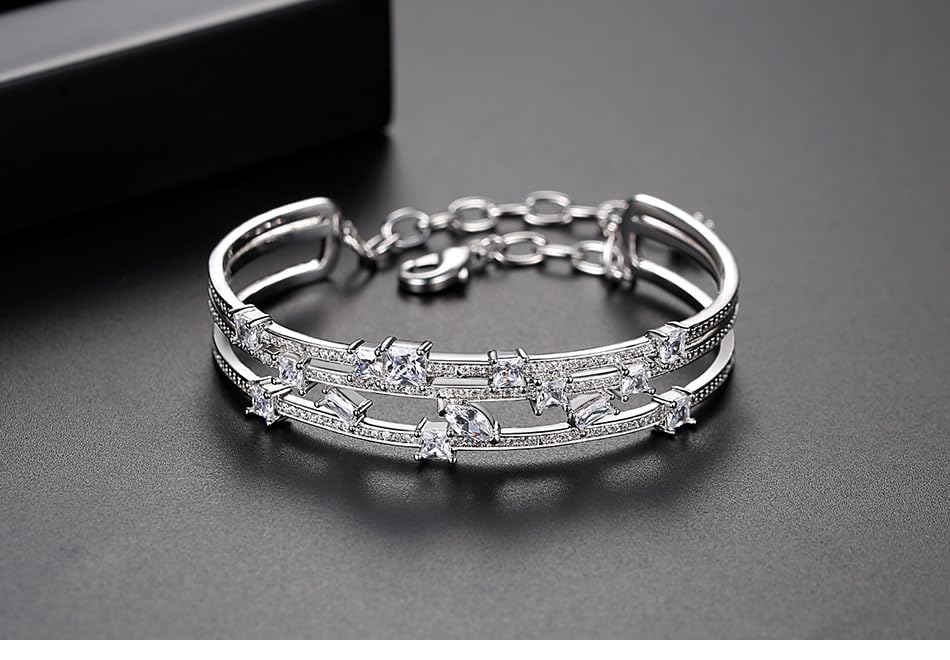 Luxury Women's 14K White Gold Bangle, Elegant Bangle with Geometric Moissanite, Versatile and Fashionable White Gold Jewelry4